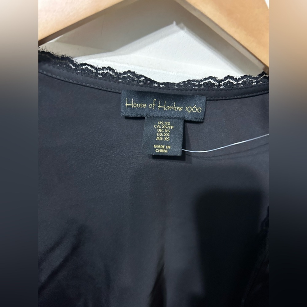 House of Harlow 1960 Black Satin Tie close Blouse and Long Skirt lace trim set - Picture 4 of 8